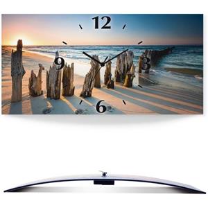 Artland Wandklok Zonsondergang strand golfbreker in vele afmetingen & productsoorten - artprint van aluminium / artprint voor buiten, artprint op linnen, poster, muursticker / wandfolie ook geschikt v
