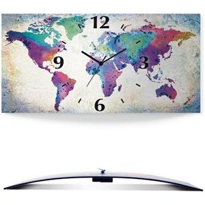 Artland Wandklok Veelkleurige wereldkaart in vele afmetingen & productsoorten - artprint van aluminium / artprint voor buiten, artprint op linnen, poster, muursticker / wandfolie ook geschikt voor de 