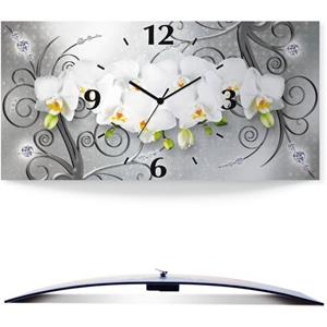 Artland Wandklok Witte orchideeën op ornamenten in vele afmetingen & productsoorten - artprint van aluminium / artprint voor buiten, artprint op linnen, poster, muursticker / wandfolie ook geschi