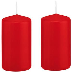 Trend Candles 2x Stuks Luxe Stompkaars/cilinderkaars - 6x12 Cm - 40 Branduur - Rood tompkaarsen