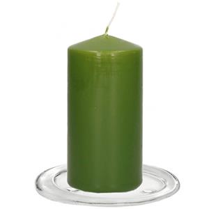 Trend Candles tompkaarsen Met Glazen Onderzetters Set Van 2x Stuks - Olijfgroen 6 X 12 Cm tompkaarsen