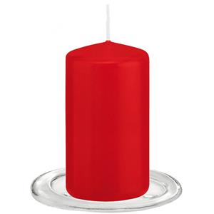 Trend Candles tompkaarsen Met Glazen Onderzetters Set Van 2x Stuks - Rood 6 X 12 Cm tompkaarsen