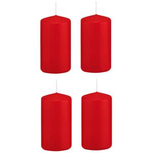 Trend Candles 4x Stuks Luxe Stompkaars/cilinderkaars - 6x12 Cm - 40 Branduur - Rood tompkaarsen