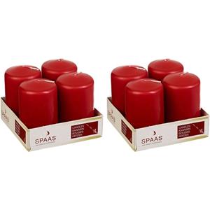 Candles by Spaas 8x Rode Cilinderkaarsen/stompkaarsen 5 X 8 Cm 12 Branduren tompkaarsen
