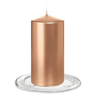 Trend Candles tompkaarsen Met Glazen Onderzetters Set Van 2x Stuks - Rose Goud 6 X 12 Cm tompkaarsen