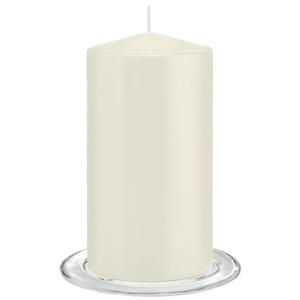 Trend Candles tompkaarsen Met Glazen Onderzetters Set Van 2x Stuks - Ivoor Wit 8 X 15 Cm tompkaarsen