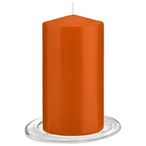 Trend Candles tompkaarsen Met Glazen Onderzetters Set Van 2x Stuks - Oranje 8 X 15 Cm tompkaarsen