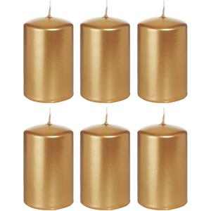 Trend Candles 6x Gouden Cilinderkaarsen/stompkaarsen 5 X 8 Cm 18 Branduren tompkaarsen