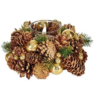 Arte r Kerst Thema Kaarsenhouder Ornament Gold/green Nature 19 X 19 X 9 Cm - Waxinelichtjeshouders