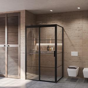 Boss & Wessing Douchecabine  Frame met Schuifdeur en Vaste Wand Links Helder Glas 100x200 cm Mat Zwart