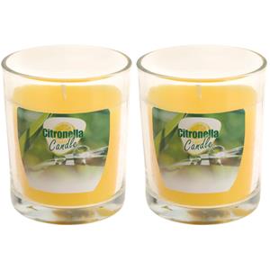 Trendoz 2x stuks citronella glazen tafelkaarsen geel 7 x 8 cm -