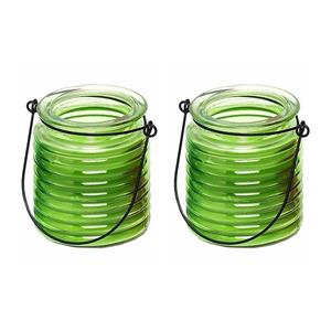 2x Citronellakaarsen in groen geribbeld glas 7,5 cm -