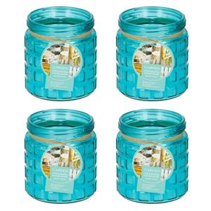 4x stuks citronella kaarsen tegen insecten in glazen pot 12 cm blauw -