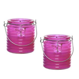 Decoris 5x stuks citronella anti muggen kaarsen windlicht roze 20 branduren -