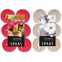 Candles by Spaas geurkaarsen - 24x stuks in 2 geuren Blossom Flowers en Tropical Delight - geurkaarsen