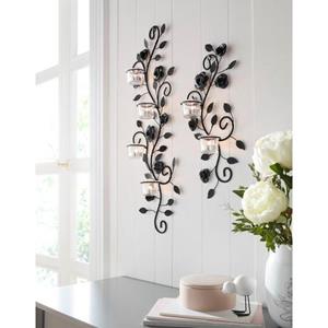 Home affaire Wandkaarsenhouder Bloemenrank, zwart Landhuis, metaal, glas, zwart antiek