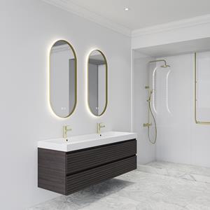 Boss & Wessing Spiegel  Thyreos 40x100 cm Ovaal Met Mat Rand Goud LED Verlichting & Geïntegreerde Spiegelverwarming 