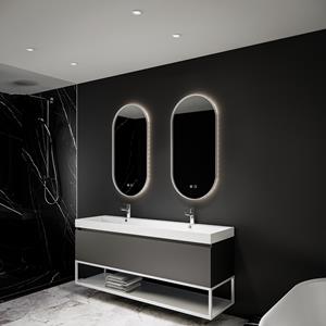 Boss & Wessing Spiegel  Thyreos 50x100 cm Ovaal Met Rand Mat Wit LED Verlichting & Geïntegreerde Spiegelverwarming 