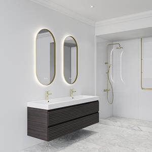 Boss & Wessing Spiegel  Thyreos 50x100 cm Ovaal Met Rand Mat Goud LED Verlichting & Geïntegreerde Spiegelverwarming 