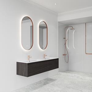 Boss & Wessing Spiegel  Thyreos 50x100 cm Ovaal Met Rand Koper LED Verlichting & Geïntegreerde Spiegelverwarming 