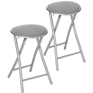 5Five 2x Stuks Bijzet Krukje/stoel - Opvouwbaar - Zilver/grijs - 46 Cm - Bijzettafels