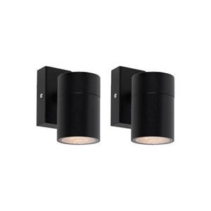 Qazqa Set Van 2 Buitenwandlamp Zwart Rvs Ip44 - Solo