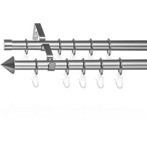 LICHTBLICK Gordijnroede Gardinenstange Kegel, 20 mm, ausziehbar, 2 läufig 130 - 240 cm Chrom Tweerijige gordijnroede met ringen voor gordijnen en stores. (1 stuk)