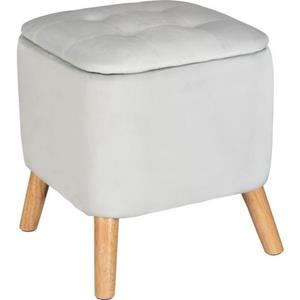 WENKO Samthocker mit Holzbeinen, Grau, 2 in 1 Hocker verborgenem Stauraum