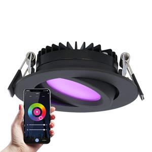 HOFTRONIC SMART Smart LED inbouwspot Rome - Zwart - 6 Watt - WiFi & Bluetooth - RGBWW - IP44 - Dimbaar via app - Kantelbaar