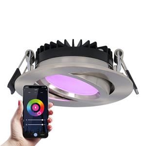 HOFTRONIC SMART Smart LED inbouwspot Rome - RVS - 6 Watt - WiFi & Bluetooth - RGBWW - IP44 - Dimbaar via app - Kantelbaar