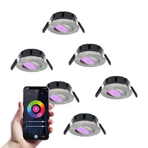 HOFTRONIC SMART 6x Smart LED inbouwspots Napels RVS 8 Watt RGBWW IP65 kantelbaar WiFi + Bluetooth