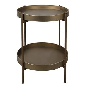 Clayre & Eef Bijzettafel Ø 52x60 Cm Koperkleurig Metaal Rond Side Table Tafeltje Koperkleurig Side Table Tafeltje