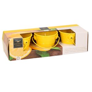 Decoris Set van 3x stuks anti muggen Citronella kaars in geel zinken potje -