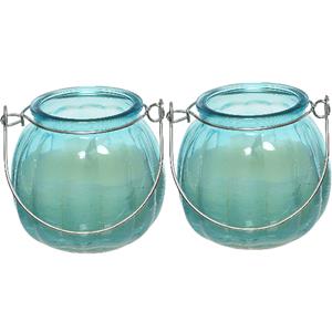 Decoris 2x citronella kaarzen - glas - anti muggen - 15 branduren - D8 x H8 cm -