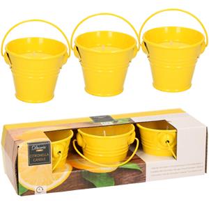 Decoris Set van 6x stuks anti muggen Citronella kaars in geel zinken potje -