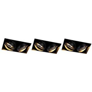 QAZQA Set van 3 inbouwspots zwart GU10 AR111 Trimless 2-lichts - Oneon