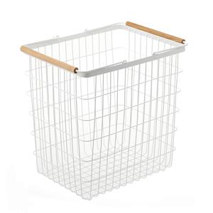 CaliCosy Wasmand wit metaal met houten handvatten H38.5cm