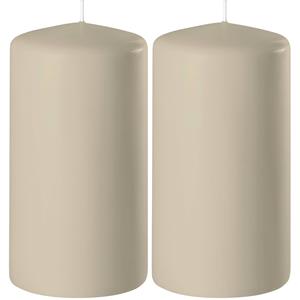 Enlightening Candles 2x Beige Cilinderkaarsen/stompkaarsen 6 X 10 Cm 36 Branduren tompkaarsen