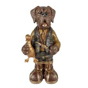 Clayre & Eef Beeld Hond 16x14x34 cm Bruin Groen Kunststof Decoratief