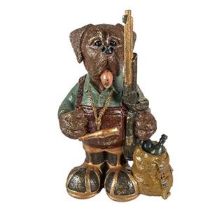 Clayre & Eef Beeld Hond 20x13x32 cm Bruin Groen Kunststof Decoratief