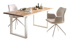 Esstisch 120x80 Akazienholz lackiert Natur mit Balkenoptik und Metallbeinen
