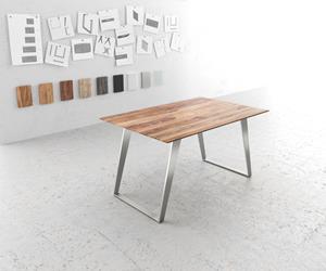 DELIFE Esstisch Edge 140x90 Sheesham Natur Edelstahl Schräg Schweizer Kante