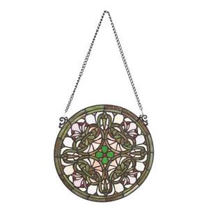 Clayre & Eef Glaspaneel Tiffany Ø 30 cm Groen Glas Rond Glaskunst Glas