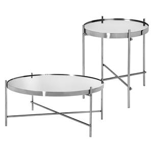 Couchtisch 2er Set Silber aus Metall und Glas WOMO-Design