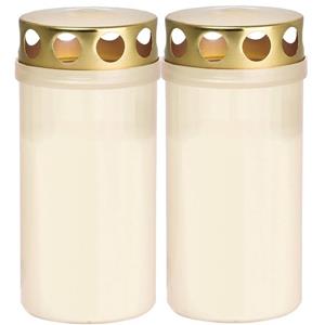 Trend Candles 2x Witte Grafkaarsen/gedenklichten Met Deksel 6 X 12,6 Cm 2 Dage tompkaarsen