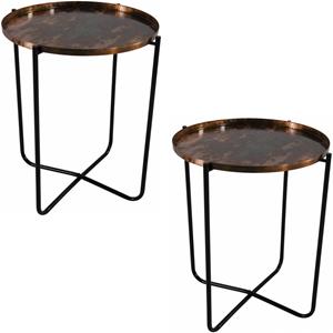 Lesli Living 2x Stuks Ronde Bijzettafels/plantenstandaarden Oud Koper 50 Cm - Bijzettafels