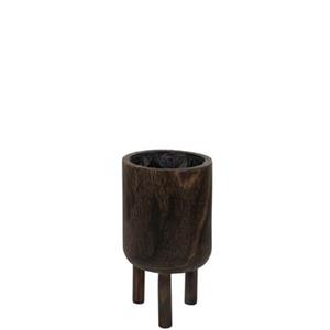 J-Line Bloempot Op Voet Paulownia Hout Bruin Small