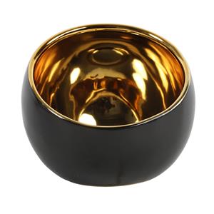 Countryfield Luxe theelichthouder/kaarsenhouder - zwart/goud - keramiek - D15 x H13.5 cm - Waxinelichtjeshouders