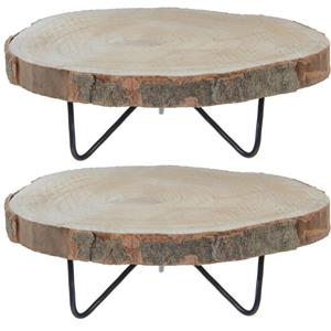 Mica Decorations Pia Plant verhoger - 2x - hout - met metalen poten - H14 x D40 cm -