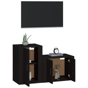 vidaXL TV-Schrank 2-tlg. TV-Schrank-Set Schwarz Holzwerkstoff (2-St)